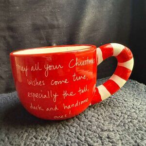 Sandra Magsamen Christmas Mug - "Tall Dark and Handsome" - Candy Cane Handle